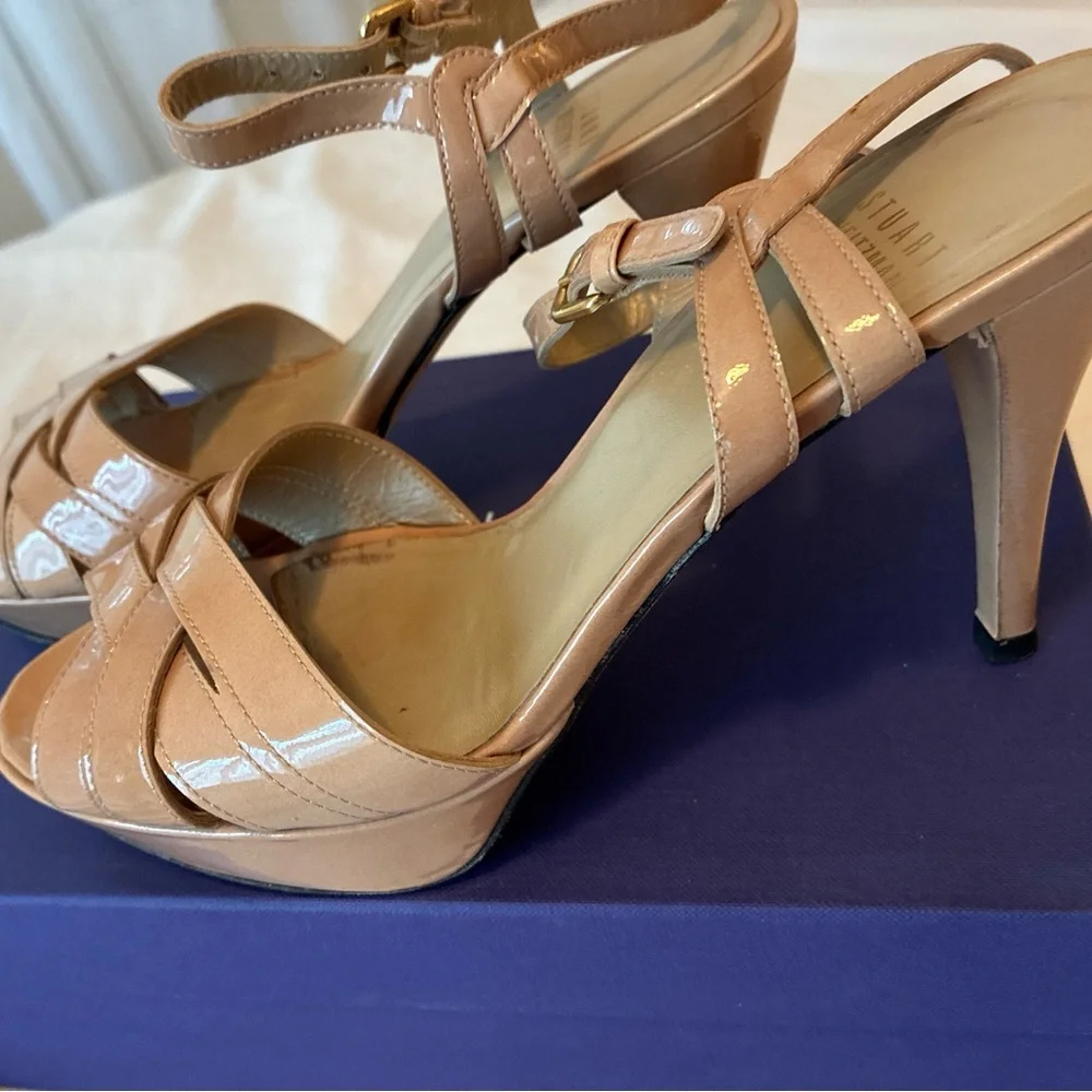 Stuart Weitzman Nude Patent Leather Strappy Heels